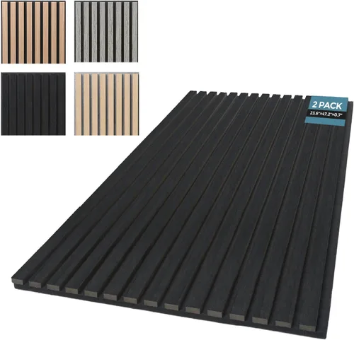 Vista 12 de AKUMAX Paquete de 2 paneles acústicos, listones de madera para pared y techo, paneles de espuma acústica de 96 x 24 pulgadas, paneles de pared 3D