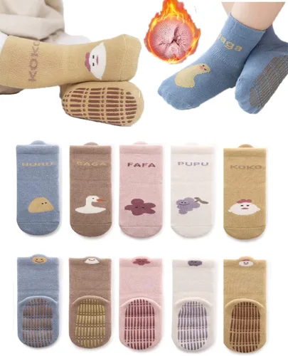 Vista 9 de Calcetines antideslizantes para bebés, calcetines cálidos y gruesos para niños, calcetines de tobillo para niñas, niños, recién nacidos, bebés