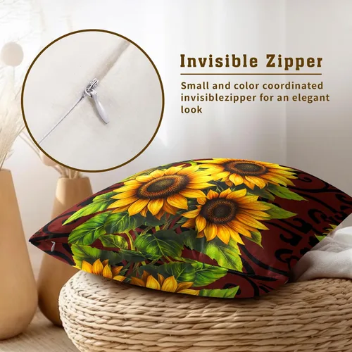 Vista 4 de Giwawa Juego de 2 fundas de almohada decorativas con diseño floral de girasol de 16 x 16 pulgadas, fundas de cojín decorativas para el hogar, sofá