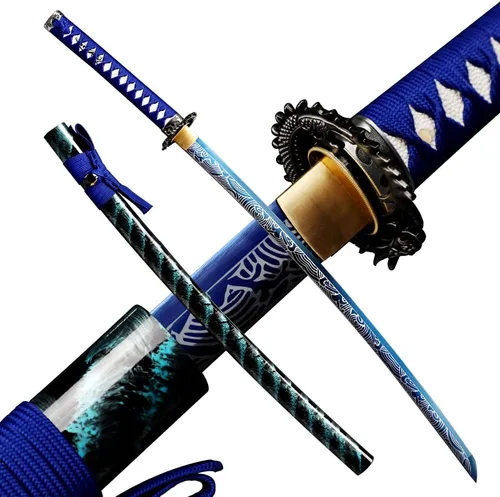 Vista 19 de Espada Katana Japonesa Samurai Hecha a Mano con Saya de Madera de Rayskin Dura, Puede Cortar Bambú