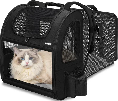 Vista 12 de Pecute - Mochila para mascotas, extensible con malla transpirable para perros pequeños, gatos, mochila para mascotas, para senderismo, viajes