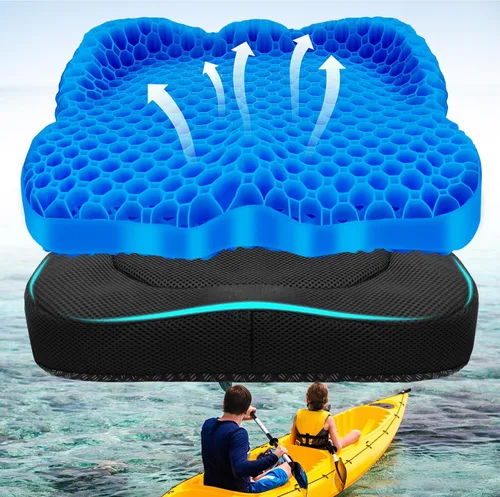 Vista 11 de NEW-Vi Cojín antideslizante para asiento de kayak, cojín de gel doble grueso, cojín de asiento de gel impermeable para kayak, alivio del dolor