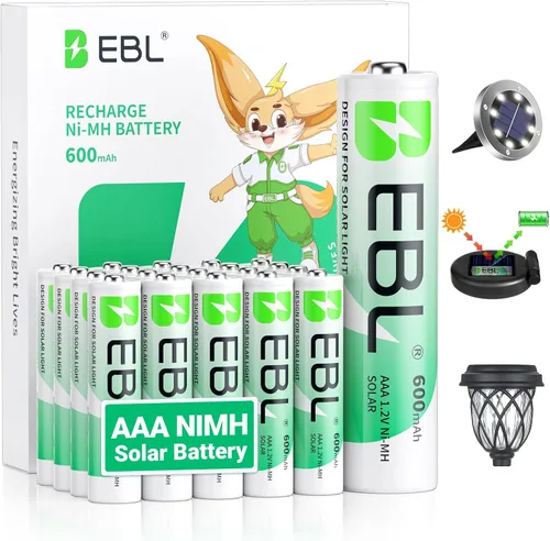 Vista 12 de EBL Baterías recargables AA, 1.2 V 1100 mAh de alta capacidad AA para luces solares de jardín (paquete de 8) Mercury-Free, 1200 Cycles, AA