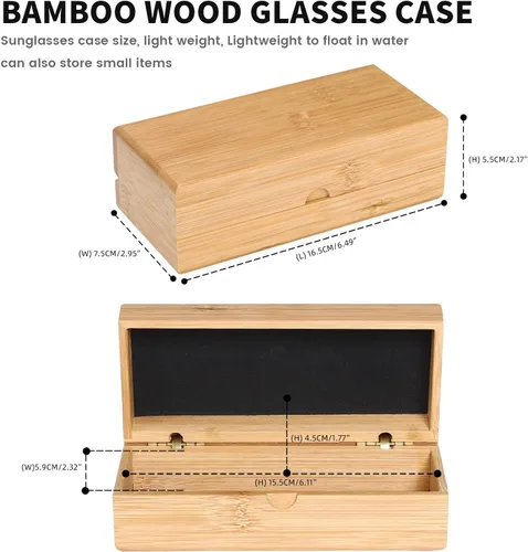 Vista 2 de molshine Estuche para lentes de sol, caja de madera de bambú para gafas, estuche para gafas (gafas no incluidas)