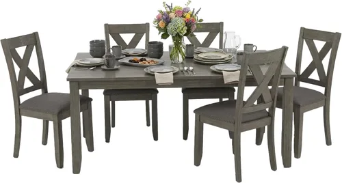 Vista 17 de Signature Design por Ashley Blondon - Juego de mesa de comedor rectangular con 6 sillas, patrón de chevron, patas cónicas, capacidad para 6 Negro