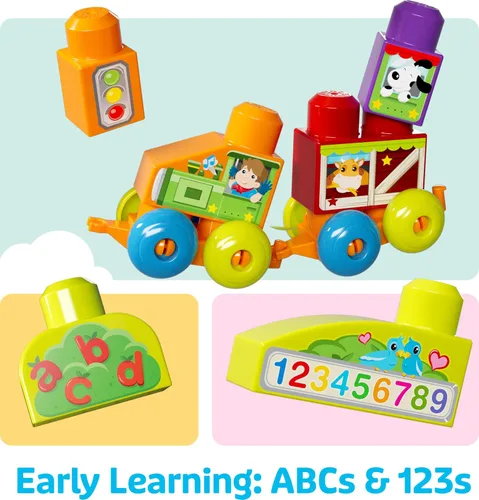 Vista 5 de MEGA BLOKS First Builders Build 'n Learn Table - Juego de bloques para niños, color azul