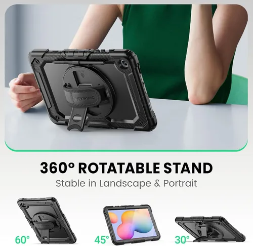 Vista 4 de SEYMAC - Funda protectora resistente a prueba de golpes para Samsung Galaxy Tab S6 Lite de 10.4 pulgadas 2024/2022/2020 (SM-P620/P610/P615), Negro