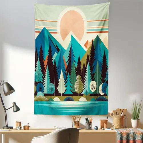 Vista 191 de Ambesonne Tapiz Trippy, vista panorámica de la cascada con bosques de ensueño y mandala oriental psicodélico, decoración de tela para colgar