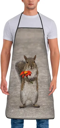 Vista 2 de Delantales de chef, diseño de ardilla con diseño de flores, diseño de animales y flores, delantales impermeables para mujeres, hombres, cocina