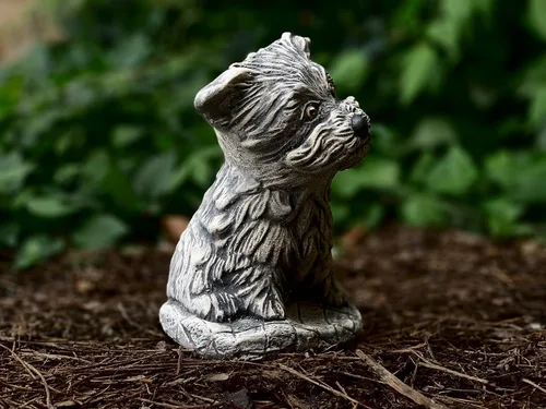 Vista 5 de OLOMA Estatua de hormigón hecha a mano, escultura de perro Westie de piedra gris, adorno impermeable para jardín al aire libre, conmemorativo