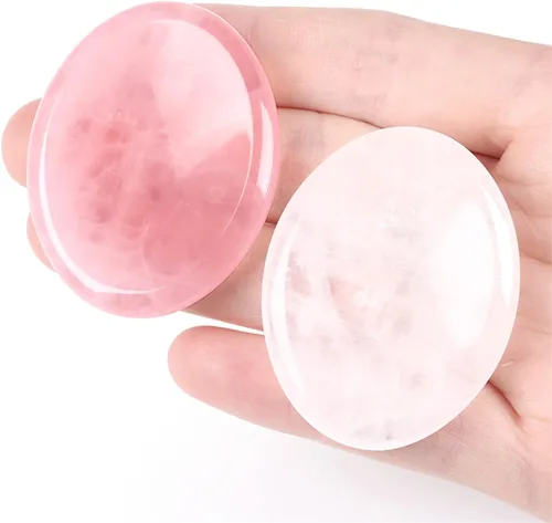 Vista 16 de YATOJUZI Juego de 4 piedras ovaladas para preocupación del pulgar, 7 chakras, amatista, cuarzo rosa, ojo de tigre, piedras naturales talladas a