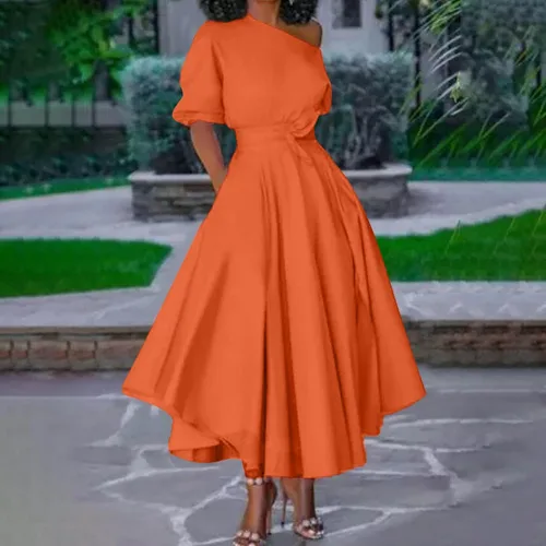 Vista 2 de Vestidos para mujer 2022 acampanado babydoll con manga abombada cuello alto espalda descubierta vestido de cintura alta vestido midi suelto vestidos