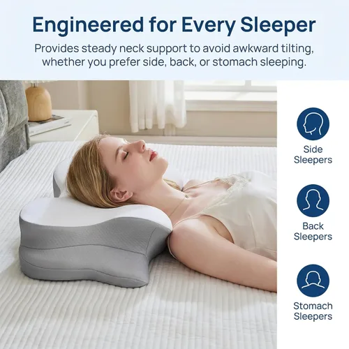 Vista 5 de Cervical Memory Foam Pillow Ergonomic Neck Pain Relief for Sleeping (Blue)