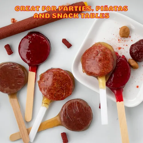 Vista 5 de Zumba Rica - Paleta de chile en polvo, 12 unidades, paletas con cubierta de chile en polvo con caramelo, piruleta mexicana, caramelo de chile