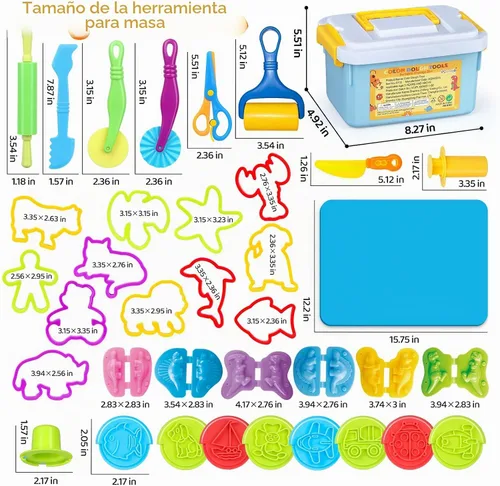 Vista 3 de 37Pcs Dough Tools Play Sets with Storage Container & Mat for Kids Ages 4-8