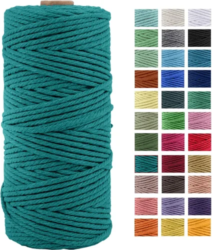 Vista 8 de Cordón de macramé de algodón natural grueso de 3mm x 109 yardas, cuerda de algodón trenzado de 4 hebras para macramé suave de color natural hecho a