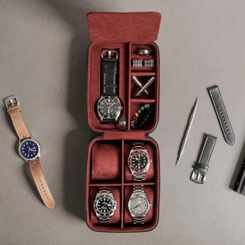 Vista 8 de Juego de regalo Caja de reloj de cuero con 12 ranuras con cajón de valet y funda de viaje a juego para 5 relojes, organizador de exhibición de lujo
