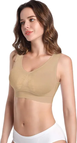 Vista 3 de Paquete de 3 brasieres sin varillas para mujer sin costuras brasier deportivo de bajo impacto para yoga dormir diario con almohadillas extraíbles