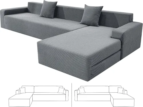 Vista 21 de ZNSAYOTX Fundas para sofá modular, fundas elásticas de jacquard con parte inferior elástica para sofá modular en forma de L, 2 protectores de sofá