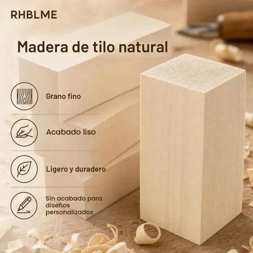 Vista 4 de RHBLME 40 bloques de tallado de tilo, bloques de madera sin terminar de 4 x 1 x 1 pulgada para tallar, cubos de madera maciza suave para tallar