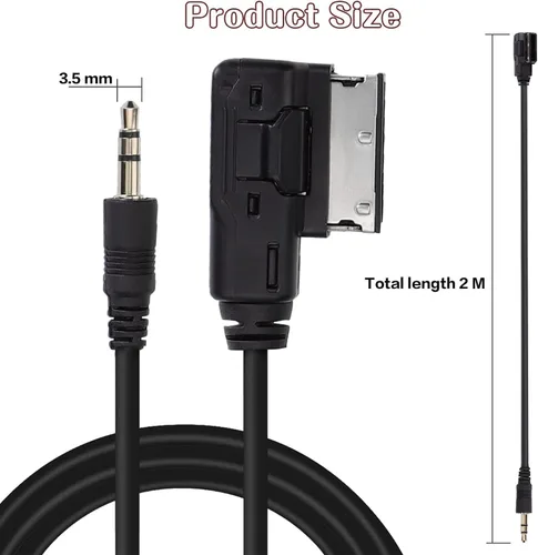 Vista 2 de Cable auxiliar AMI MDI MMI de 6.6 pies, adaptador de interfaz de música de audio Jack de 0.138 in, cable MP3 auxiliar para Audi