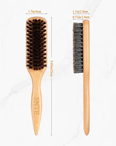 Vista 9 de Cepillo de pelo 100 % con cerdas de jabalí Mango de madera de melocotón natural Restaura el brillo, controla el encrespamiento, suaviza