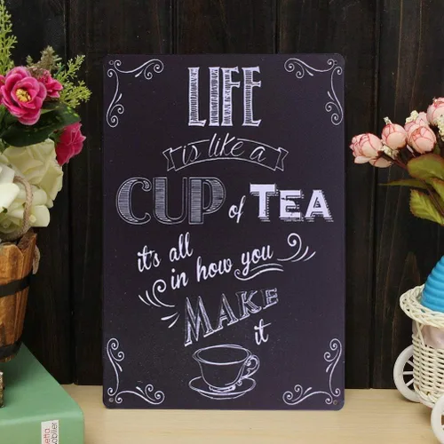 Vista 5 de ARTCLUB Placa de metal con texto en inglés "Enjoy Your Life" ("Life is Like a CUP of Tea") con texto en inglés "Enjoy Your Life", placa antigua