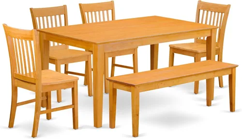 Vista 11 de East West Furniture CANO6-LWH-W - Juego de mesa de comedor moderno de 6 piezas que contiene una mesa rectangular de madera y 4 sillas de comedor