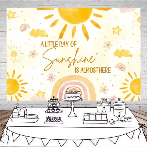 Vista 2 de Mocsicka Telón de fondo para baby shower Sunshine - Decoraciones de fiesta temática de sol (6 x 4 pies)