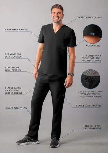 Vista 3 de Adar Addition Go-Basic - Conjunto de uniforme médico para hombre, camiseta médica clásica con cuello en V y pantalones médicos tipo cargo, A9300