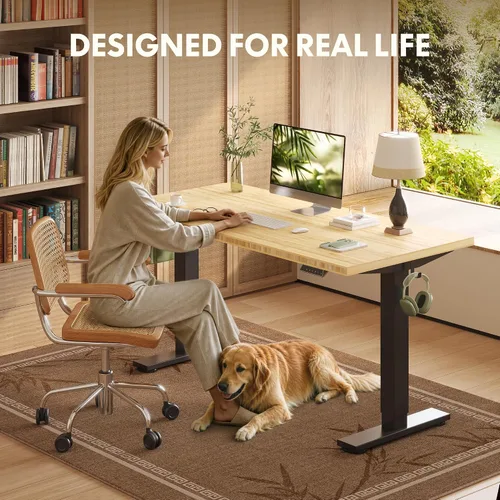 Vista 3 de FLEXISPOT Escritorio de pie de bambú sólido, escritorio de bambú real de 48 x 24 pulgadas con grano natural, estación de trabajo duradera