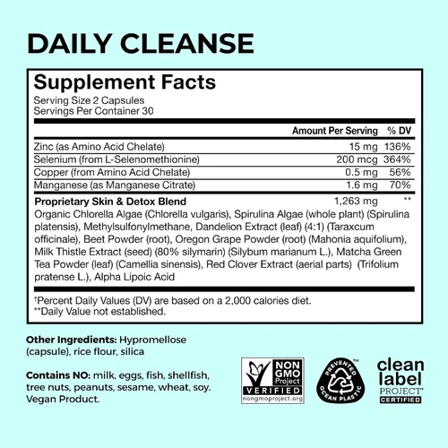 Vista 5 de HUM Daily Cleanse Suplementos para el acné para mujeres y hombres, limpieza digestiva suave para soporte de piel clara, zinc, espirulina, clorella