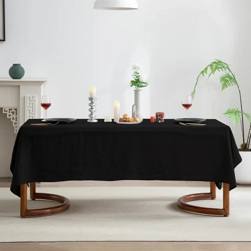 Vista 2 de EVERLY 100% Pure Linen Rectangle Tablecloths 60x84Inches for Dining,Buffet Parties,Picnic,Events,Weddings and Restaurants,Decorative Black