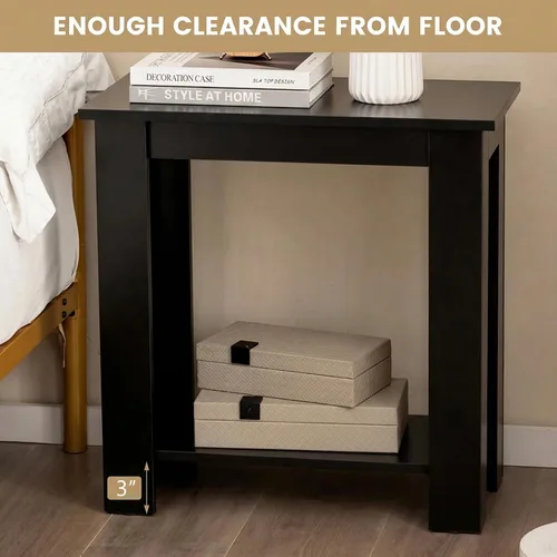 Vista 7 de Giantex Narrow End Table, 2-Tier Side Table with Open Storage Shelf, Retro Wood Sofa Table Bedside Tables for Small Spaces, Slim Nightstand for