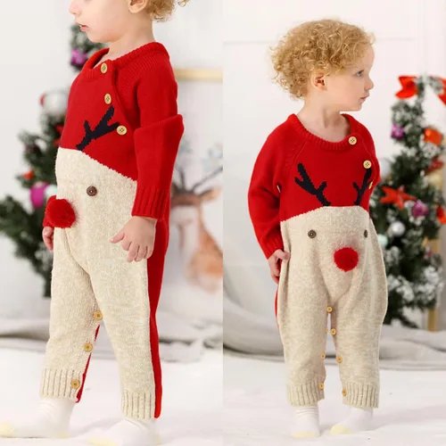Vista 4 de Maemukilabe Suéter de punto de Navidad para bebé niño y niña, mono de manga larga, 1 pieza, ropa de otoño e invierno