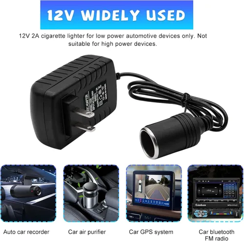 Vista 5 de Convertidor de CA a CC, 100-240V a 12V 2A 24W Convertidor AC/DC, enchufe para encendedor de cigarrillos, fuente de alimentación de CA/CC