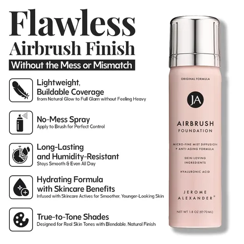 Vista 2 de Jerome Alexander MagicMinerals AirBrush Foundation - Set de 2 piezas con base en aerosol y brocha Kabuki - Maquillaje en aerosol con ingredientes