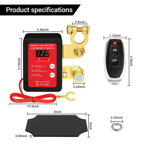 Vista 2 de Interruptor Inteligente de Desconexión de Batería de 12V con Control Remoto - Perfecto para Automóviles, Camiones, Casas Rodantes y Vehículos Todo