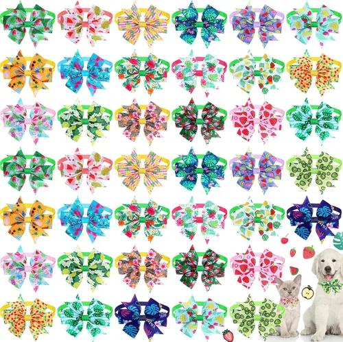 Vista 8 de Talltalk 40 collares navideños para perros, gatos, pajaritas, color rosa Collares de Navidad para perros, corbatas ajustables para mascotas, árbol