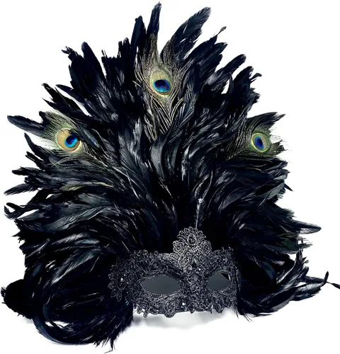 Vista 4 de STORM BUY Disfraz de plumas venecianas para mujeres y niñas, máscara de Mardi Gras para mascarada, Halloween, cosplay, boda, fiesta de graduación