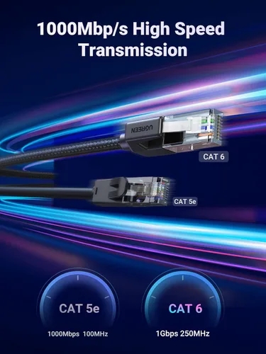 Vista 2 de UGREEN Cable Ethernet Cat 6 trenzado Cat6 Gigabit de alta velocidad 1000Mbps cable de Internet RJ45 blindado cable LAN de red compatible con PC