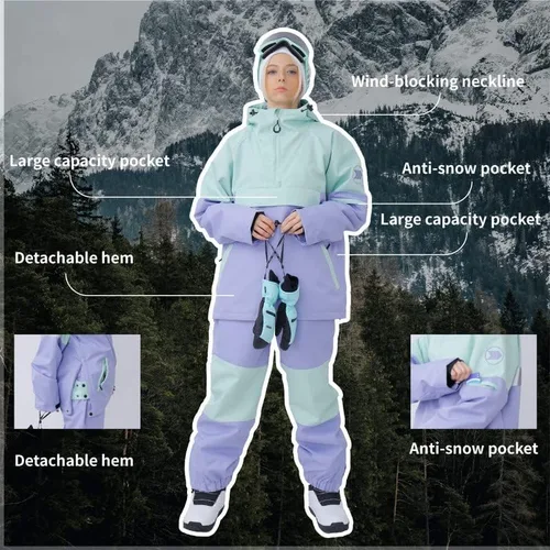 Vista 3 de SNOWVERB Impermeable para hombre y mujer, resistente al viento, con capucha, aislante, unisex, para esquí, snowboard