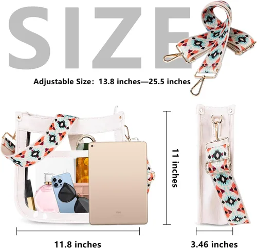 Vista 2 de Viva Terry Bolso bandolera transparente de moda con correa ajustable, bolsa de mano con cremallera, regalo (blanco, blanco (C1-White)