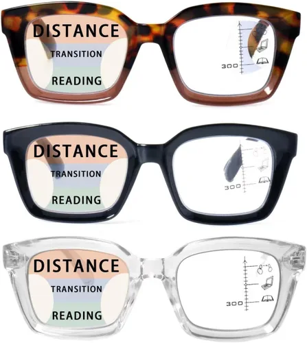 Vista 8 de HIYANJN 3 Pack Progressive Multifocal Reading Glasses for Women Men Square style Blue Light Blocking Spring Hinger Readers
