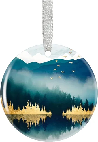 Vista 6 de Adornos de Navidad con hojas abstractas, adorno redondo de Navidad, decoración de regalo para viajes por el mundo, adornos redondos para árbol