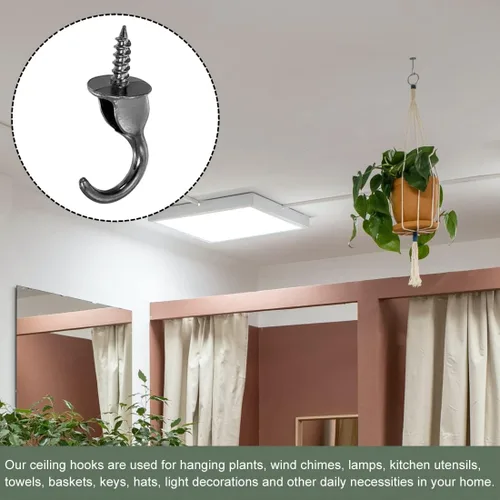 Vista 5 de YOKIVE 6 ganchos para colgar en el techo, gancho atornillado montado en la pared, plantas colgantes ideales para oficina, hogar, uso diario
