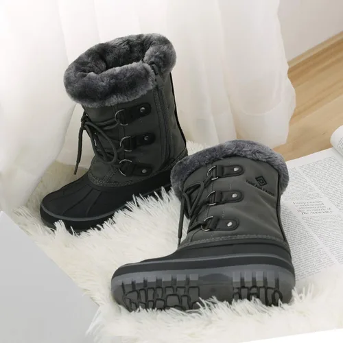 Vista 7 de DREAM PAIRS Botas de nieve de invierno con forro de piel sintética para niños y niñas