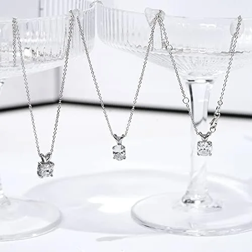 Vista 4 de Tienda Collection Platinum-Plated Sterling Silver Solitaire Pendant Neckalce made with Infinite Elements Cubic Zirconia, 16