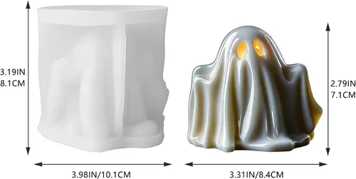 Vista 2 de Moldes 3D de fantasmas de Halloween para hacer velas, fundición de resina y decoración de bricolaje Halloween 3D ghost mold, reusable & flexible