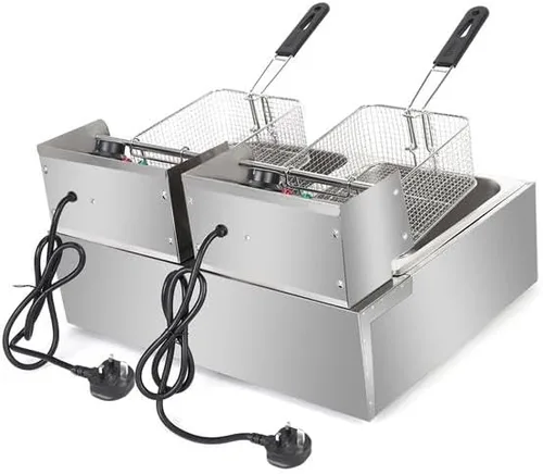Vista 2 de Freidoras eléctricas de grasa profunda con cesta extraíble Freidoras de aceite eléctricas de doble tanque de cocina Máquina de freír 5000W MAX